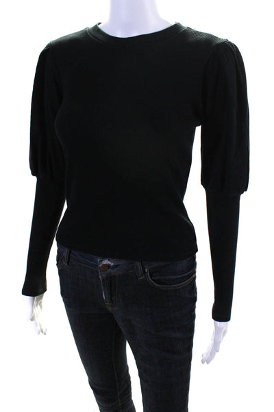 Pipes & Shaw Womens Cotton Ribbed Knit Crew Neck Blouse Top Black Size XS