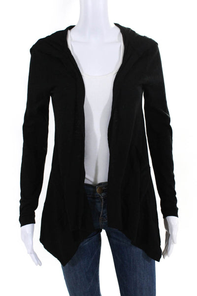 Bobi Women's Hooded Long Sleeve Waterfall Open Jacket Black Size XS