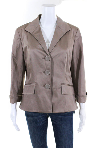 Lafayette 148 New York Womens Button Down Jacket Beige Cotton Size 10