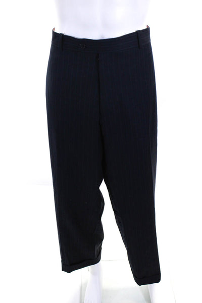 Lineage Milan New York Mens Wool Pinstripe Dress Pants Navy Blue Size 43S