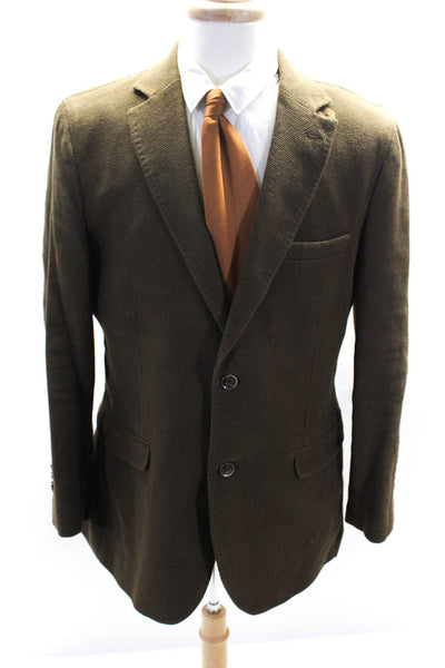 Massimo Dutti Mens Green Textured Two Button Long Sleeve Blazer Jacket Size 44