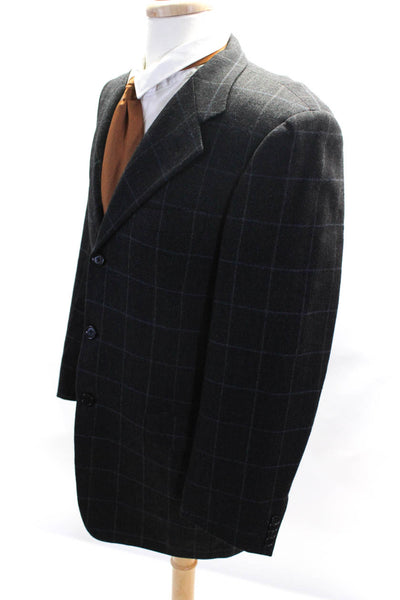 Trussini Mens Dark Gray Wool Plaid Three Button Long Sleeve Blazer Size 50