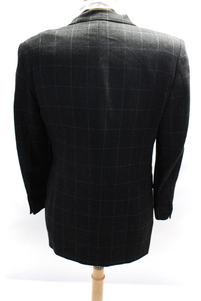 Trussini Mens Dark Gray Wool Plaid Three Button Long Sleeve Blazer Size 50
