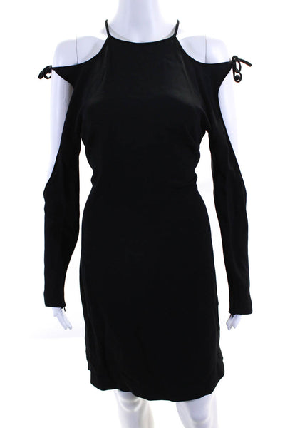 Tom Ford Women's Velvet Trim Long Sleeve Cold Shoulder Shift Dress Black Size 44