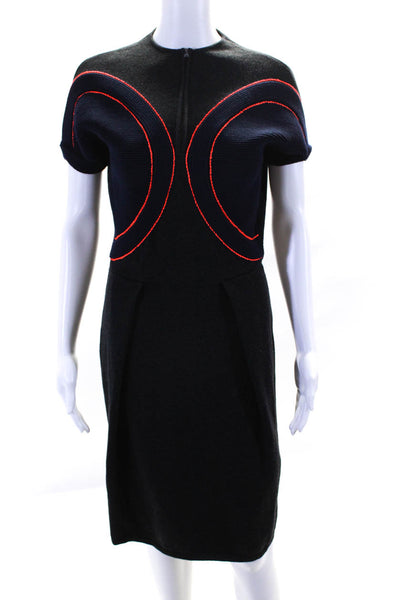 Fendi Womens Wool Quarter Zip Textured Knit Short Sleeve Dress Gray Blue Size 40