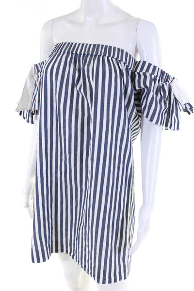 Milly Womens Striped Off The Shoulder Bow Short Sheath Dress Gray White Size S
