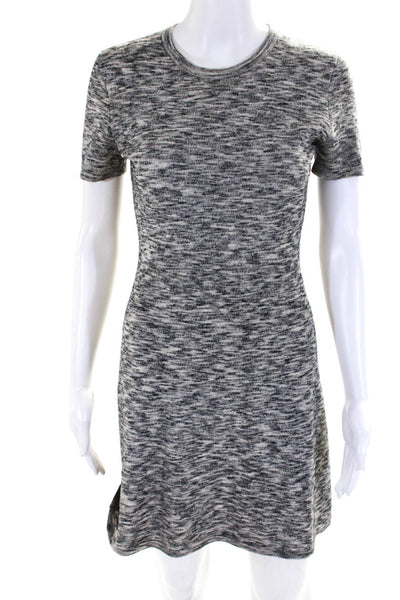 Theory Womens Textured Short Sleeved Round Neck Short T Shirt Dress Gray Size P