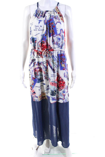 Peter Som Womens Blue Graphic Print Halter Tie Waist Shift Dress Size XL