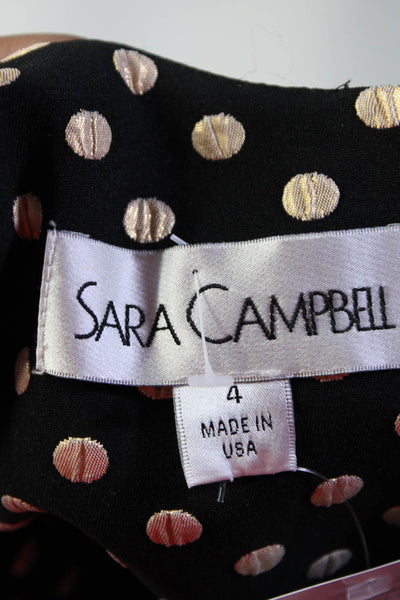 Sara Campbell Womens Polka Dot Bow Sleeveless Short Dress Black Gold Tone Size 4