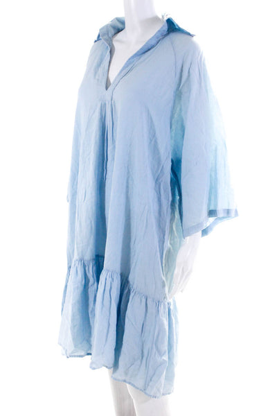 9seed Womens Cotton Collared 3/4 Sleeve Drop Waist Mini Dress Light Blue Size PS