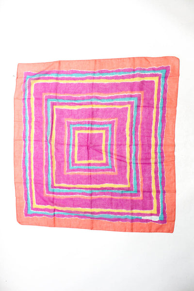 Guy Laroche Womens Cotton Colorful Striped Square Neck Scarf Pink One Size
