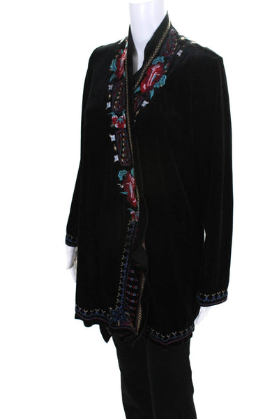 Adore Womens Velvet Embroidered Long Sleeve Open Cardigan Multicolor Size S