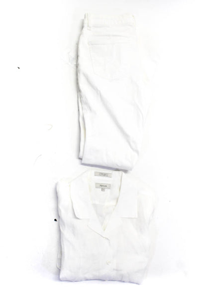 Faconnable Womens Buttoned Collared Long Sleeve Top Jeans White Size L 28 Lot 2
