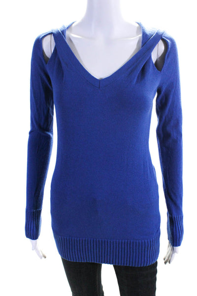 BCBGMAXAZRIA Women's V-Neck Long Sleeves Tunic Sweater Blue Size S