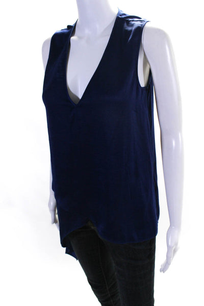 BCBGMAXAZRIA Women's V-Neck Sleeveless Asymmetrical Blouse Blue Size XS
