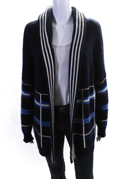 Ecote Womens Plaid Long Sleeve Hoodie Navy Blue Cotton Size Extra Small