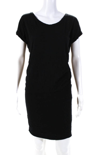 Sundry Womens Black Cotton Scoop Neck Short Sleeve Drop Waist Dress Size 1