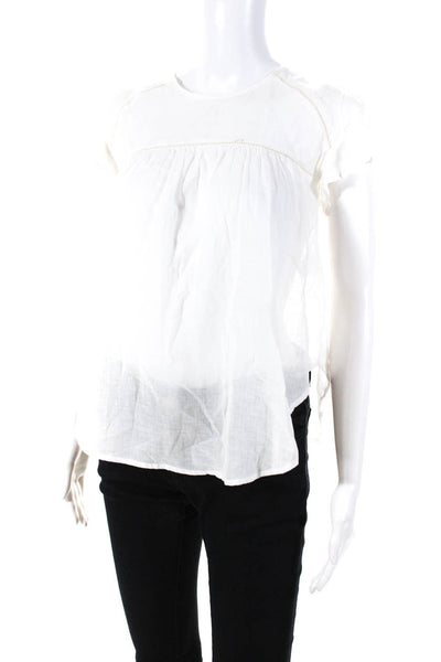 Birds of Paradis Womens White Cotton Crew Neck Short Sleeve Blouse Top Size XS