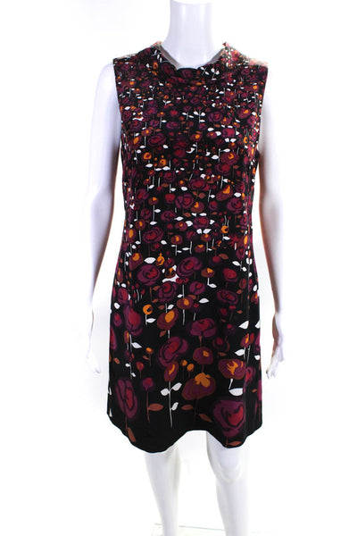 Elie Tahari Womens Satin Floral Collared Sleeveless A-Line Dress Black Size M