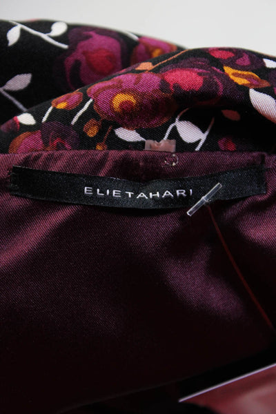 Elie Tahari Womens Satin Floral Collared Sleeveless A-Line Dress Black Size M