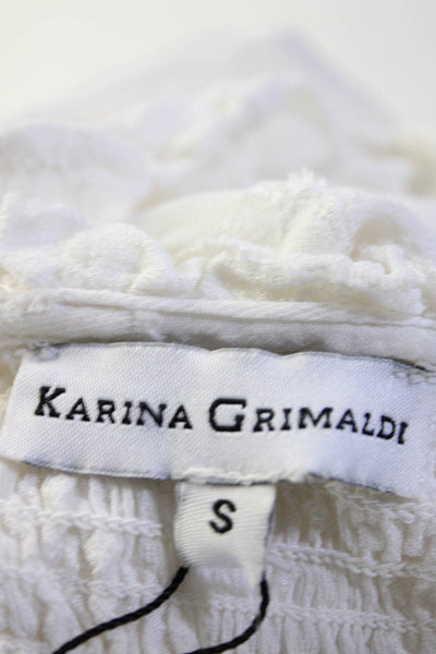 Karina Grimaldi Womens Long Sleeve Smocked Trim V Neck Blouse White Size Small