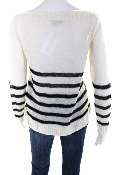 Allsaints Womens Stripe Open Knit Pullover Boat Neck Sweater Beige Black Size XS
