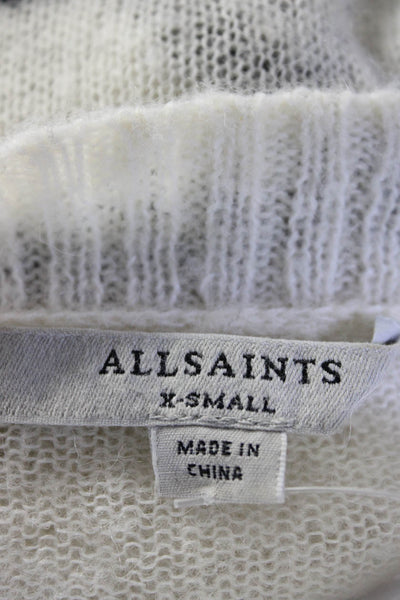 Allsaints Womens Stripe Open Knit Pullover Boat Neck Sweater Beige Black Size XS