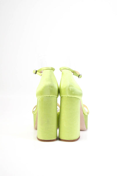 Badgley Mischka Womens Satin Block Heel Platform Sandals Light Green Size 9