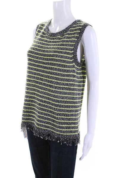 Belford Women's Sleeveless Textured Fringe Striped Knit Tank Top Green Size M