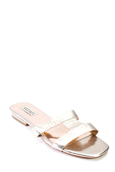 Badgley Mischka Womens Double Strap Slide Sandals Rose Gold Tone Patent Size 9