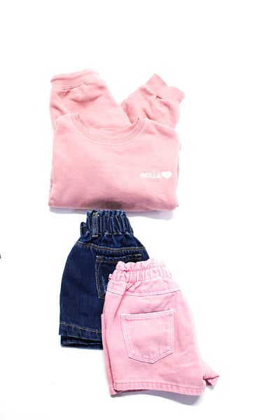 Zara Girls Cotton Denim Shorts Sweat Suit Pink Blue Size 18-24 Months Lot 3