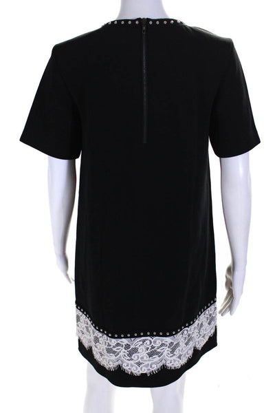 Lanvin Womens Lace Grommet Round Neck Short Sleeve Shift Dress Black Size t38 8