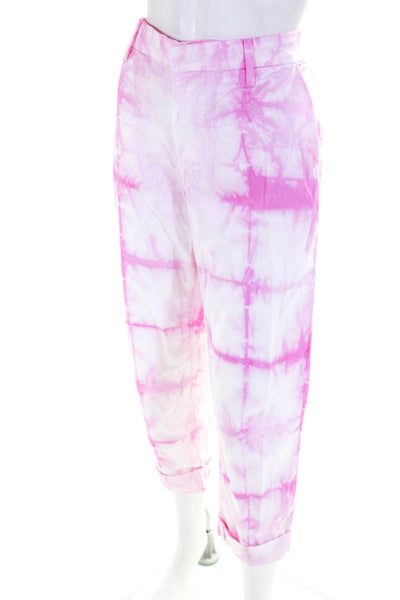 Sundry Women's Midrise Four Pocket Straight Leg Pant Pink Tie Dye Size 30