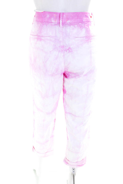Sundry Women's Midrise Four Pocket Straight Leg Pant Pink Tie Dye Size 30