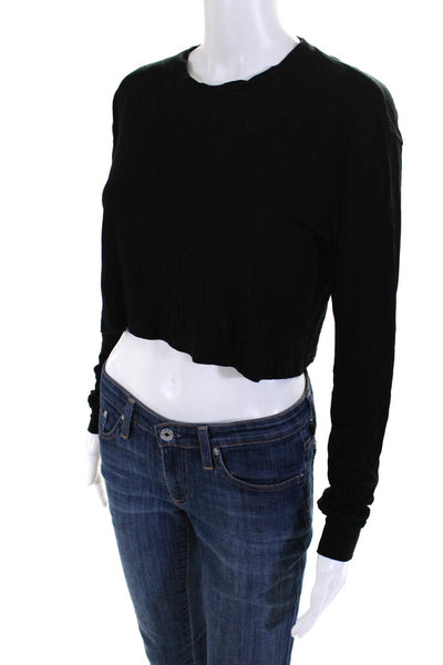 Reformation Womens Round Neck Cropped Long Sleeve T-Shirt Top Black Size XS