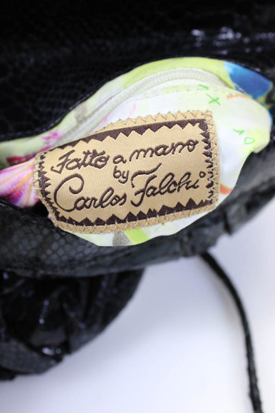 Fatto a Mano By Carlos Falchi Womens Crossbody Shoulder Handbag Black