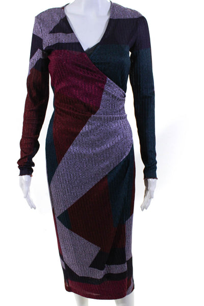 Tanya Taylor Women's Long Sleeve Color Block Wrap Maxi Dress Multicolor Size XS