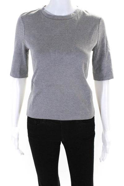Theory Women's 3/4 Sleeve Herringbone Print Knit Blouse Black White Size S