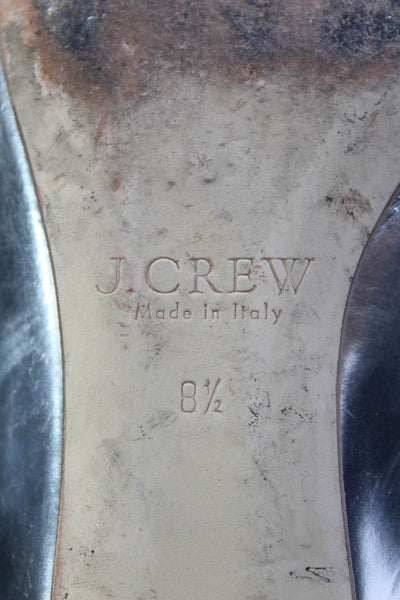 J Crew Women's Round Toe Gold Tone Block Heel Flats Silver Size 8.5