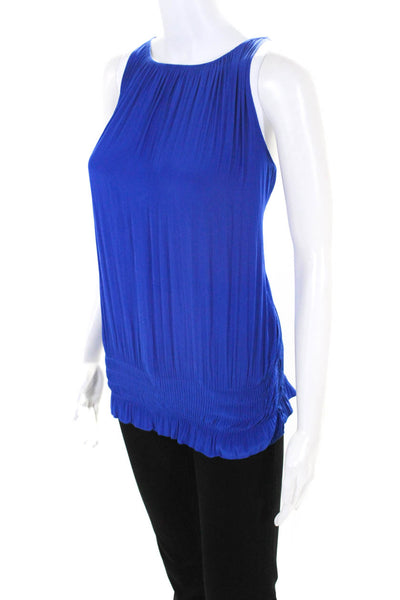 Ramy Brook Womens Pleated Back Keyhole Sleeveless Ruched Tank Top Blue Size S