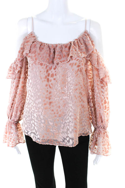 Parker Womens Cold Shoulder Animal Print Ruffled Long Sleeve Blouse Pink Size L