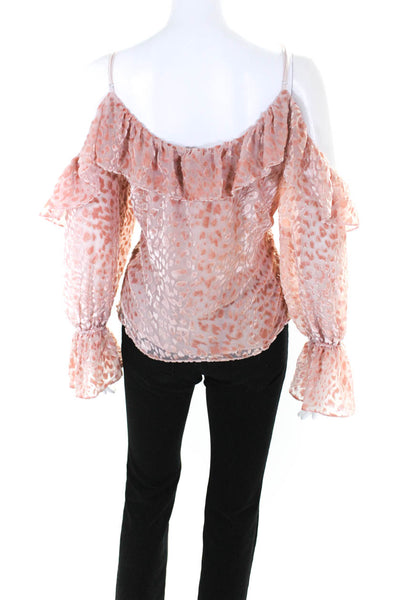 Parker Womens Cold Shoulder Animal Print Ruffled Long Sleeve Blouse Pink Size L