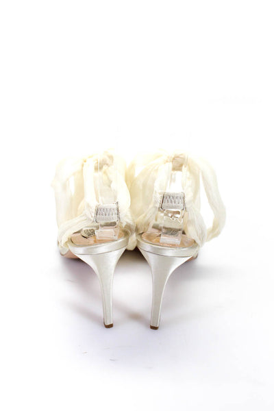 Badgley Mischka Womens Stiletto Silk Chiffon Strappy Sandals White Size 9