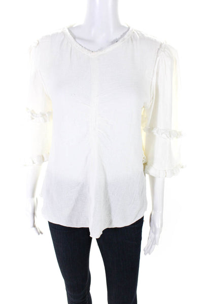 Isabel Marant Womens White Cotton Ruffle Zip Back Bell Sleeve Blouse Top Size 42