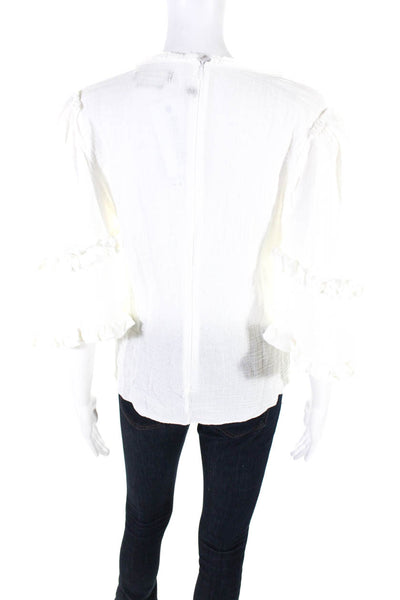 Isabel Marant Womens White Cotton Ruffle Zip Back Bell Sleeve Blouse Top Size 42