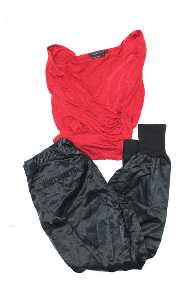 BCBG Max Azria Joie Womens V Neck Ruched Top Pants Red Black Size M 29 Lot 2