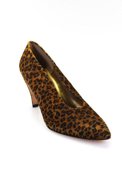 Bloomingdale's Womens Suede Cheetah Print Pointed Toe Pumps Brown Black Size 8