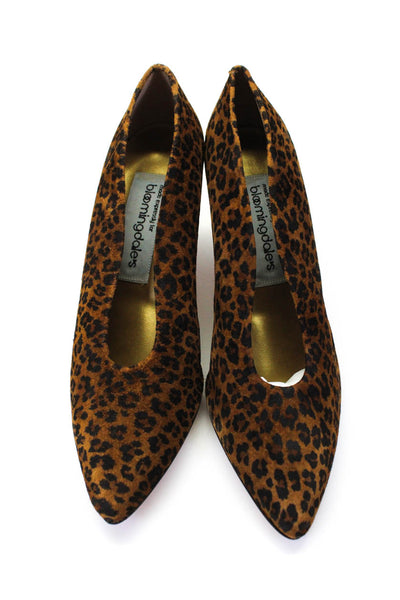 Bloomingdale's Womens Suede Cheetah Print Pointed Toe Pumps Brown Black Size 8