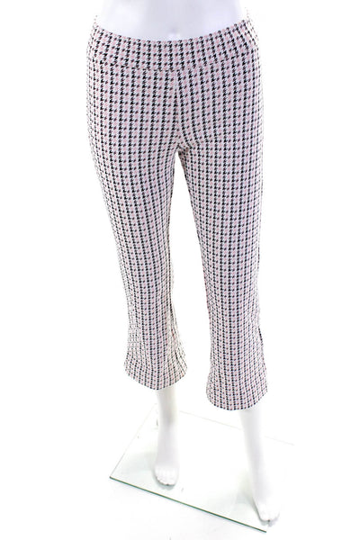 Avenue Montaigne Womens Houndstooth Ponte Mid Rise Flare Pants Pink Black Size 0