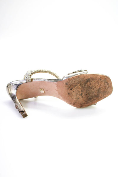 Badgley Mischka Womens Stiletto Crystal Ankle Strap Sandals Silver Tone Size 9
